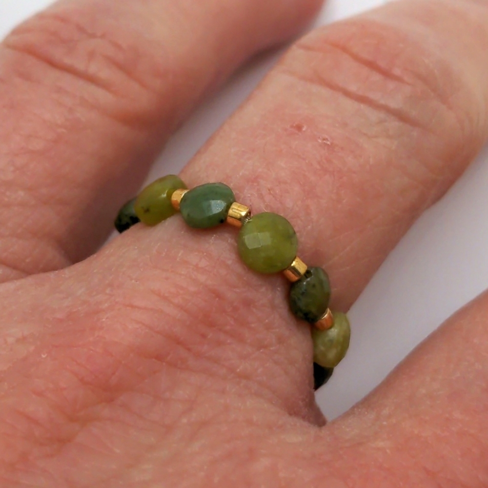 381MIDALANE Green Gemstone Ring, Genuine South Jade